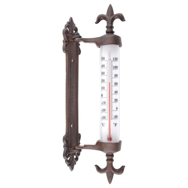 Grote foto kozijnthermometer franse lelie raamthermometer gietijzer tuin en terras tuindecoratie