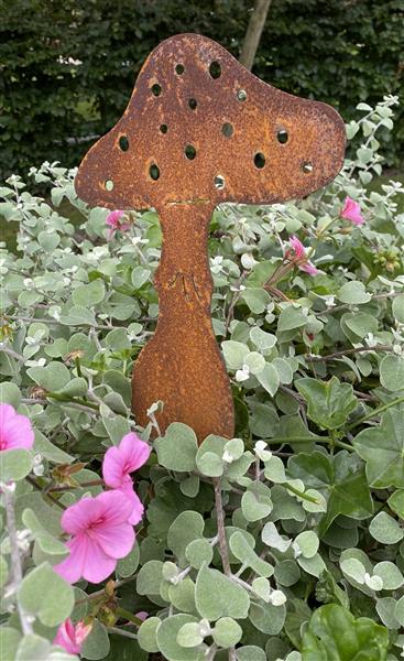 Grote foto tuinsteker paddenstoel roestig metaal l sp271 tuin en terras tuindecoratie