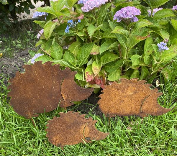 Grote foto tuinstekers egels set van 3 stuks roestig metaal sse235 tuin en terras tuindecoratie