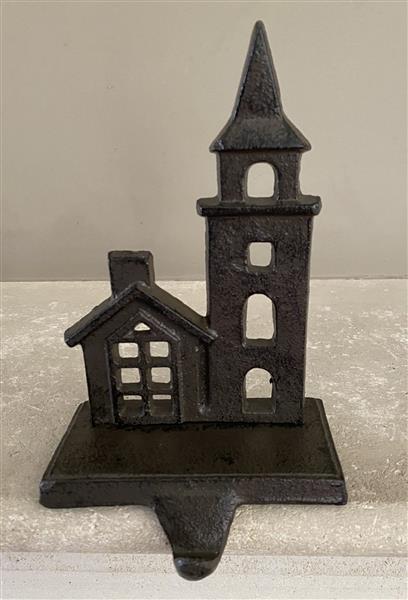 Grote foto stocking hanger kerk en huisje met sierhaak gietijzer xm150 huis en inrichting woningdecoratie