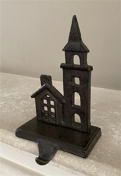 Grote foto stocking hanger kerk en huisje met sierhaak gietijzer xm150 huis en inrichting woningdecoratie