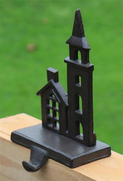 Grote foto stocking hanger kerk en huisje met sierhaak gietijzer xm150 huis en inrichting woningdecoratie