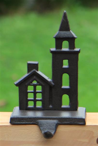 Grote foto stocking hanger kerk en huisje met sierhaak gietijzer xm150 huis en inrichting woningdecoratie