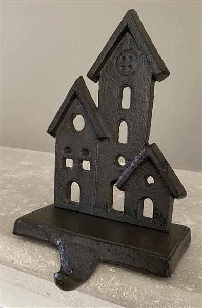Grote foto stocking hanger kerk en huisjes met sierhaak gietijzer xm151 huis en inrichting woningdecoratie