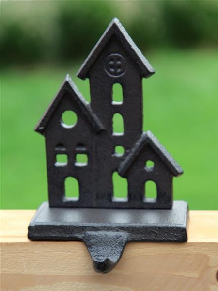 Grote foto stocking hanger kerk en huisjes met sierhaak gietijzer xm151 huis en inrichting woningdecoratie