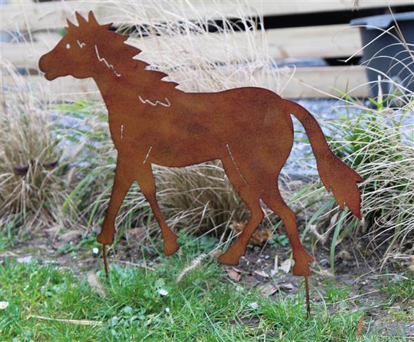 Grote foto tuinsteker paard pony roestkleurig metaal large sp265 tuin en terras tuindecoratie