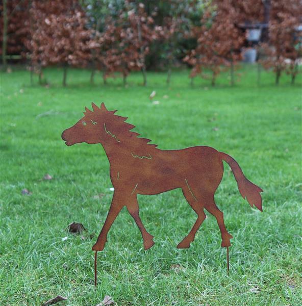 Grote foto tuinsteker paard pony roestkleurig metaal large sp265 tuin en terras tuindecoratie