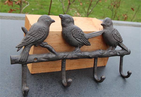 Grote foto kapstokhaak vogels met 4 haken gietijzer kh1243 huis en inrichting woningdecoratie