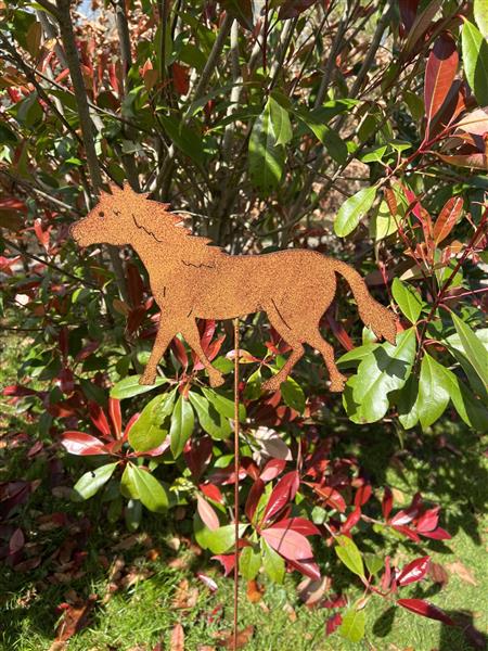 Grote foto tuinsteker paard pony roestkleurig metaal small sp275 tuin en terras tuindecoratie