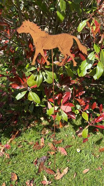 Grote foto tuinsteker paard pony roestkleurig metaal small sp275 tuin en terras tuindecoratie