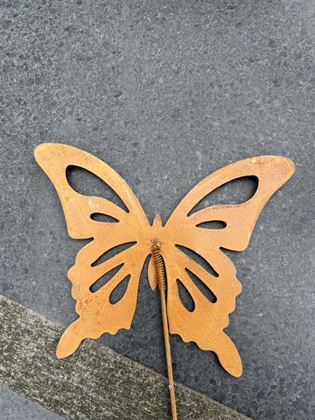 Grote foto tuinsteker vlinder 58 cm. roestig metaal sv1281a tuin en terras tuindecoratie