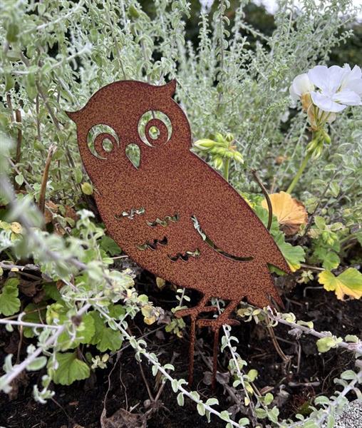 Grote foto tuinsteker uil oehoe roestkleurig metaal sl251 tuin en terras tuindecoratie