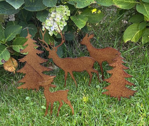 Grote foto tuinstekers herten kerstbomen set van 5 stuks roestkleurig tss01 tuin en terras tuindecoratie