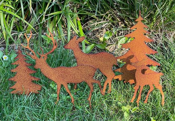Grote foto tuinstekers herten kerstbomen set van 5 stuks roestkleurig tss01 tuin en terras tuindecoratie