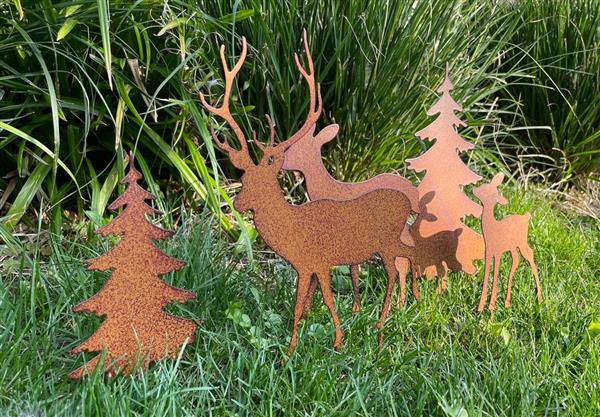 Grote foto tuinstekers herten kerstbomen set van 5 stuks roestkleurig tss01 tuin en terras tuindecoratie