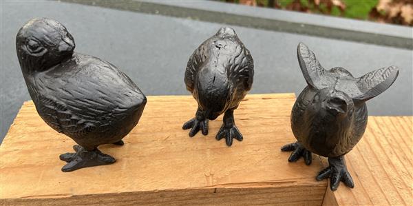 Grote foto vogels kuikens set van 3 gietijzer donkerbruin vgs620 tuin en terras tuindecoratie