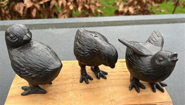Grote foto vogels kuikens set van 3 gietijzer donkerbruin vgs620 tuin en terras tuindecoratie
