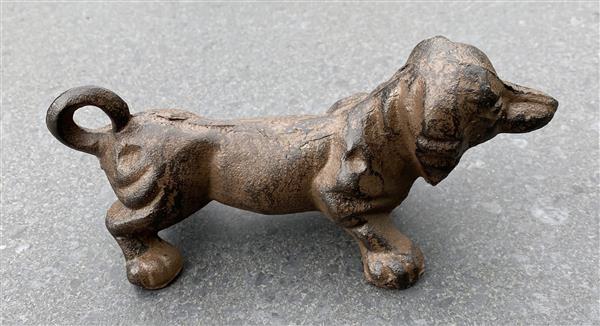 Grote foto dierenbeeld teckel hond gietijzer bruin hg1726 tuin en terras tuindecoratie