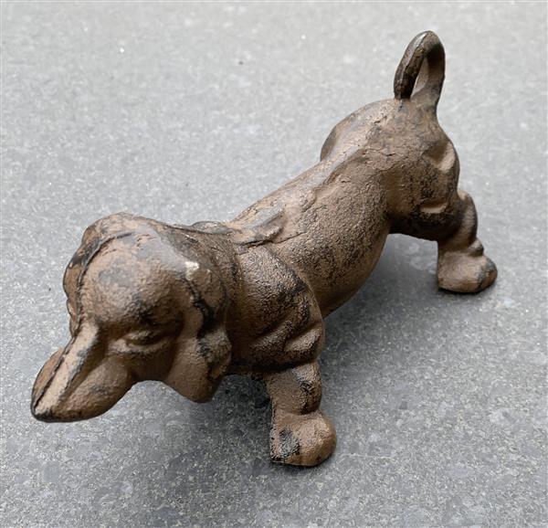 Grote foto dierenbeeld teckel hond gietijzer bruin hg1726 tuin en terras tuindecoratie