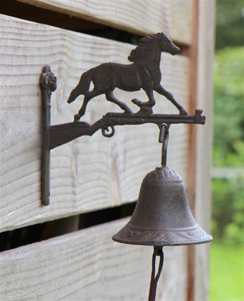 Grote foto deurbel paard pony op jachtgeweer gietijzer db138 tuin en terras tuindecoratie