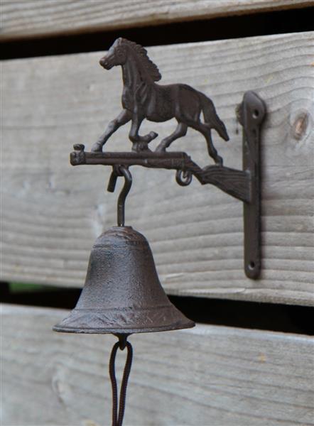 Grote foto deurbel paard pony op jachtgeweer gietijzer db138 tuin en terras tuindecoratie