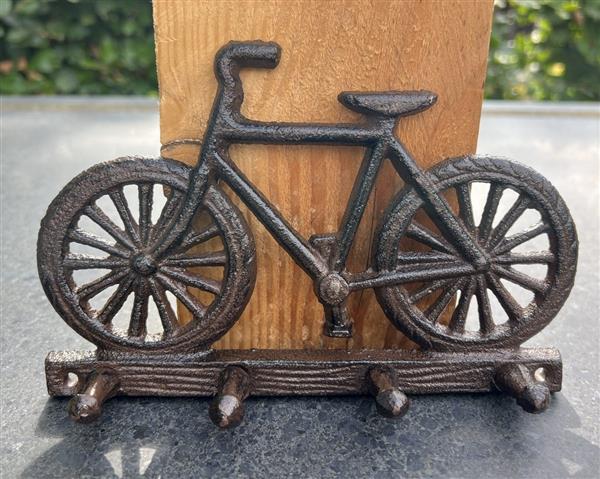 Grote foto kapstokhaak fiets op boomstam met 4 haken gietijzer kh1759 huis en inrichting woningdecoratie