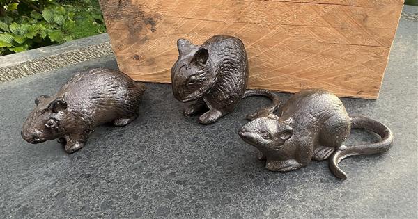 Grote foto muizen set van 3 gietijzer donkerbruin mgs210 tuin en terras tuindecoratie
