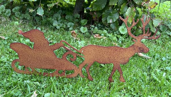 Grote foto tuinsteker kerstman op arrenslee met hert metaal skm190 tuin en terras tuindecoratie