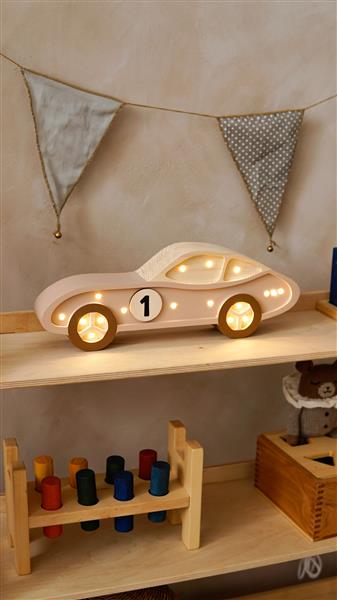 Grote foto houten decoratieve lamp auto bruin 2xaa batterijen zonder dimfunctie of afstandsbediening kinderen en baby complete kinderkamers