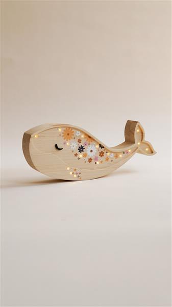 Grote foto houten decoratieve lamp walvis bloemen 2xaa batterijen zonder dimfunctie of afstandsbediening kinderen en baby complete kinderkamers