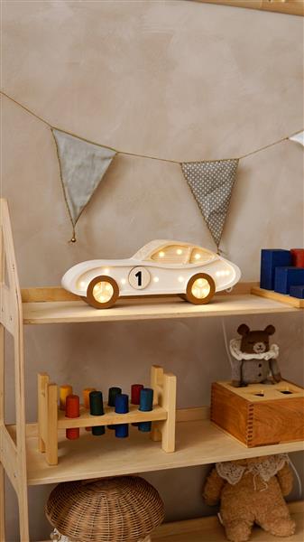 Grote foto houten decoratieve lamp auto cream 2xaa batterijen zonder dimfunctie of afstandsbediening kinderen en baby complete kinderkamers