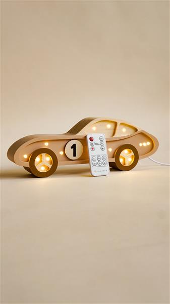Grote foto houten decoratieve lamp auto bruin 2xaa batterijen zonder dimfunctie of afstandsbediening kinderen en baby complete kinderkamers