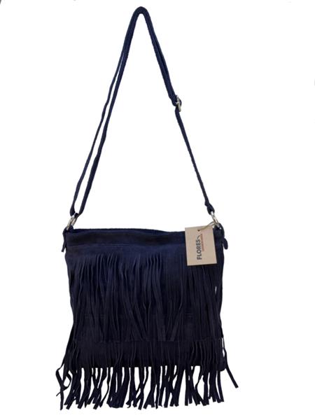 Grote foto back to the sixties suede franje tas donkerblauw sieraden tassen en uiterlijk schoudertassen