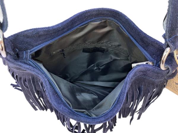 Grote foto back to the sixties suede franje tas donkerblauw sieraden tassen en uiterlijk schoudertassen