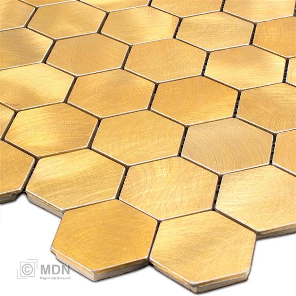 Grote foto geborsteld goud hexagon mozaiek 0 09m doe het zelf en verbouw tegels