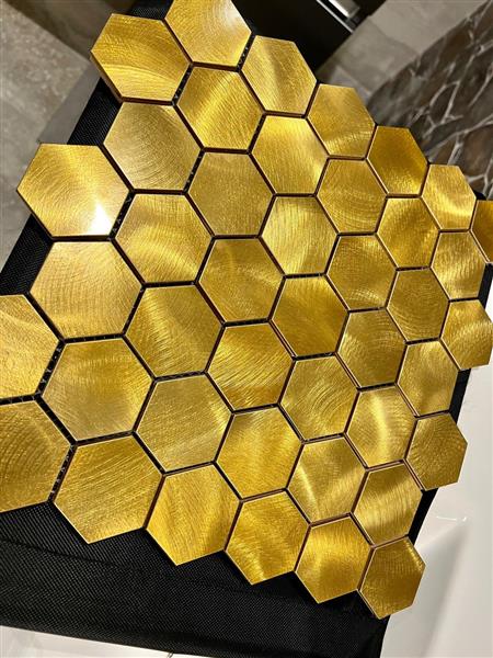 Grote foto geborsteld goud hexagon mozaiek 0 09m doe het zelf en verbouw tegels