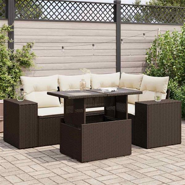 Grote foto vidaxl 5 delige loungeset met kussens poly rattan bruin tuin en terras tuinmeubelen