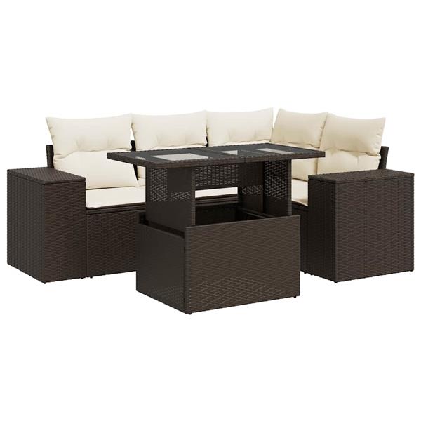 Grote foto vidaxl 5 delige loungeset met kussens poly rattan bruin tuin en terras tuinmeubelen