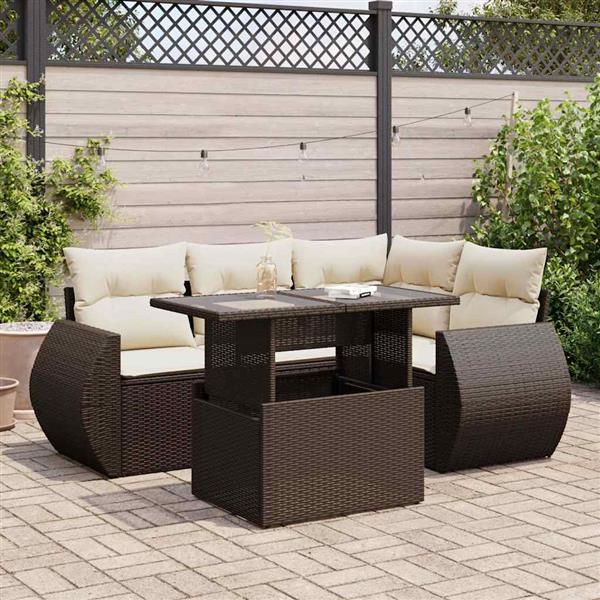 Grote foto vidaxl 5 delige loungeset met kussens poly rattan bruin tuin en terras tuinmeubelen