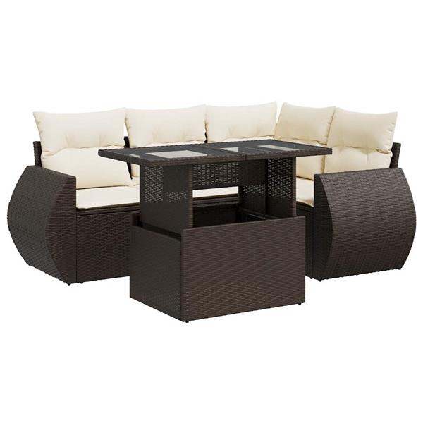 Grote foto vidaxl 5 delige loungeset met kussens poly rattan bruin tuin en terras tuinmeubelen