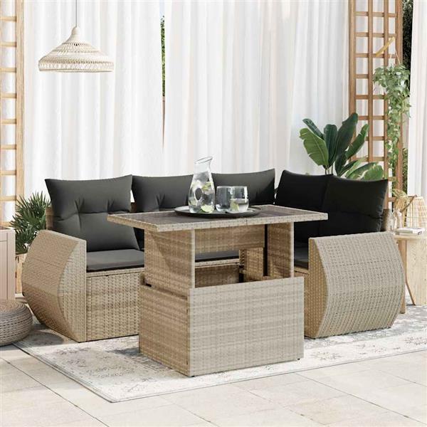 Grote foto vidaxl 5 delige loungeset met kussens poly rattan lichtgrijs tuin en terras tuinmeubelen