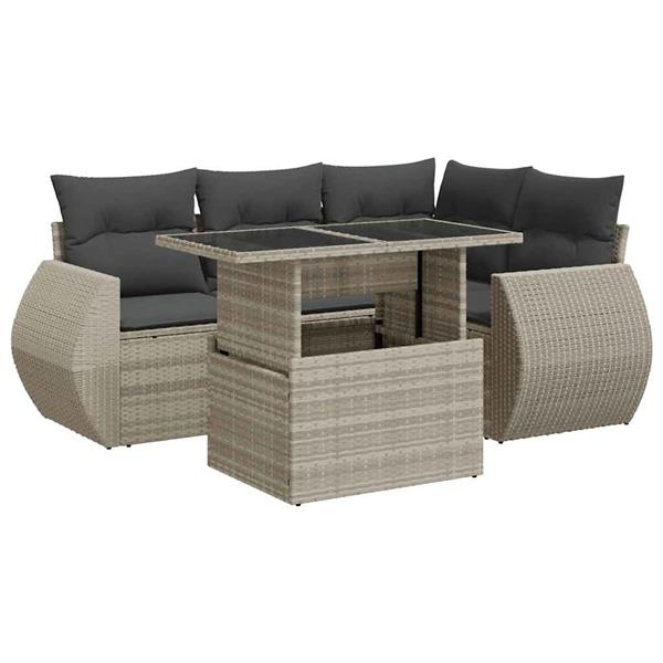 Grote foto vidaxl 5 delige loungeset met kussens poly rattan lichtgrijs tuin en terras tuinmeubelen