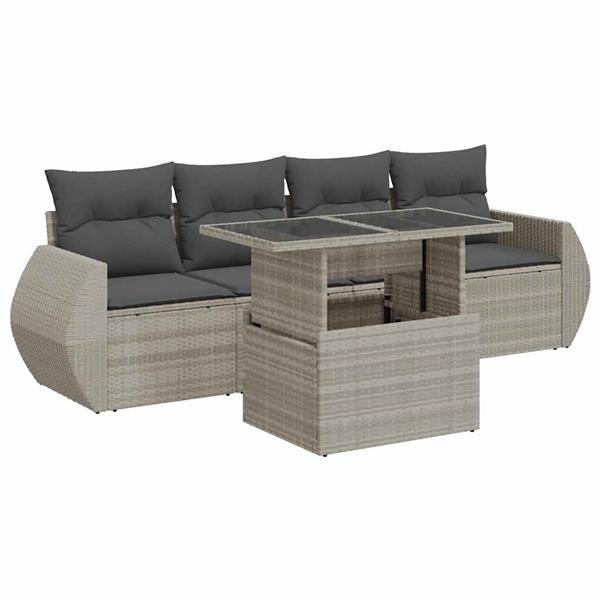 Grote foto vidaxl 5 delige loungeset met kussens poly rattan lichtgrijs tuin en terras tuinmeubelen