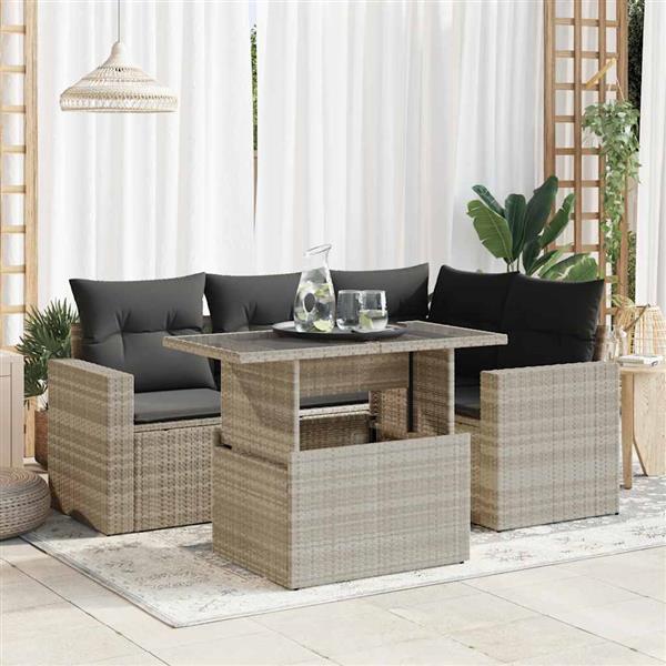 Grote foto vidaxl 5 delige loungeset met kussens poly rattan lichtgrijs tuin en terras tuinmeubelen