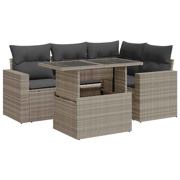 Grote foto vidaxl 5 delige loungeset met kussens poly rattan lichtgrijs tuin en terras tuinmeubelen