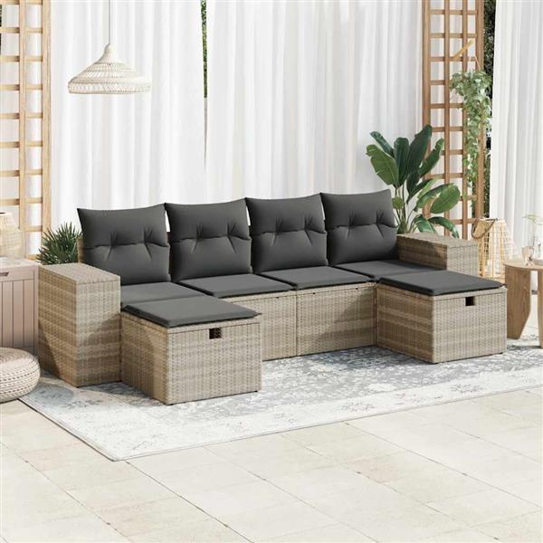 Grote foto vidaxl 6 delige loungeset met kussens poly rattan lichtgrijs tuin en terras tuinmeubelen