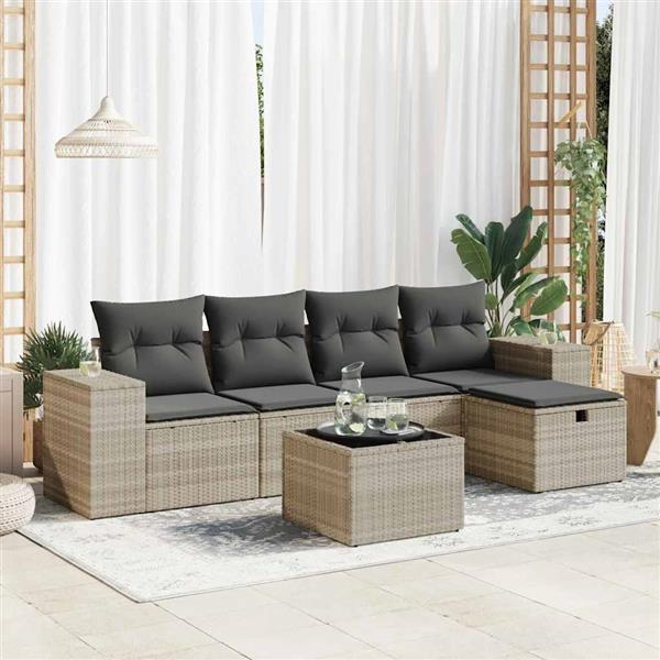 Grote foto vidaxl 6 delige loungeset met kussens poly rattan lichtgrijs tuin en terras tuinmeubelen