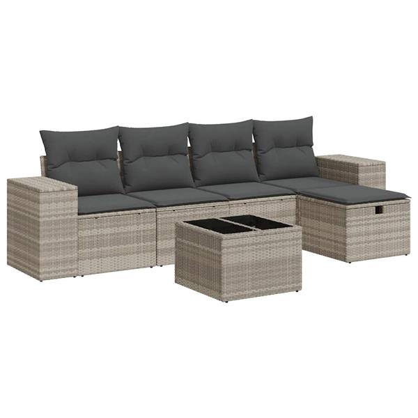 Grote foto vidaxl 6 delige loungeset met kussens poly rattan lichtgrijs tuin en terras tuinmeubelen