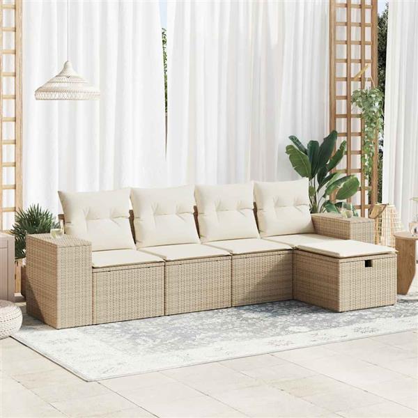 Grote foto vidaxl 5 delige loungeset met kussens poly rattan beige tuin en terras tuinmeubelen