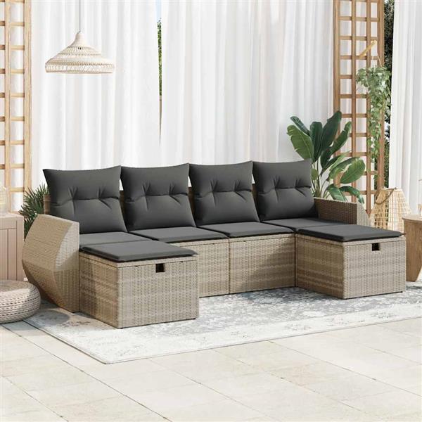Grote foto vidaxl 6 delige loungeset met kussens poly rattan lichtgrijs tuin en terras tuinmeubelen